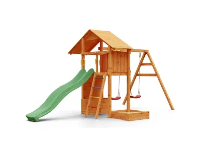 Spielturm Smart 4 teakfarben inkl. Rutsche grün Produktbild #5