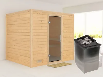 Massivholzsauna Sonara graphit Ganzglastür Produktbild #2