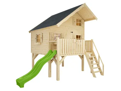 Stelzenhaus Tom XL 15 mm naturbelassen inkl. Veranda, Stelzen und Rutsche grün Produktbild #3