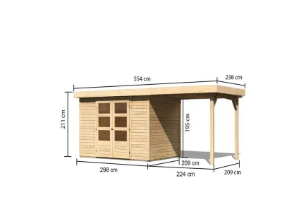Gartenhaus SET Askola 4 19 mm naturbelassen inkl. 2,4 m Anbaudach Produktbild #2