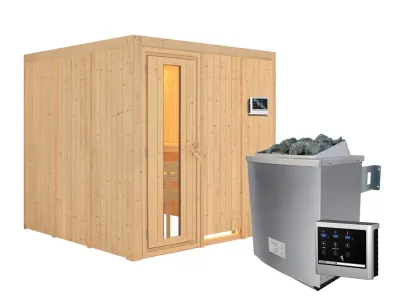 Systemsauna Rodin Holztür mit Isolierglas, inkl. 9 kW Saunaofen ext. Steuerung Produktbild #5