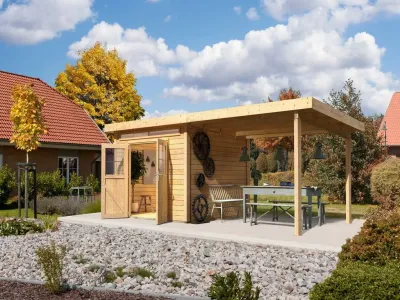 Gartenhaus SET Kandern 6 28 mm naturbelassen, inkl. 3,2 m Anbaudach Produktbild #1