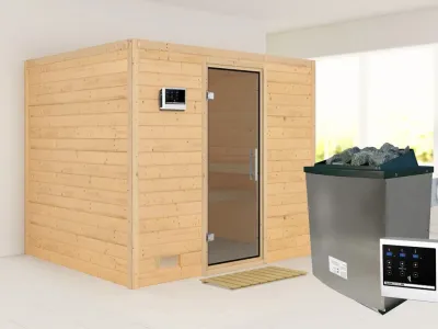 Massivholzsauna Sonara graphit Ganzglastür Produktbild #2