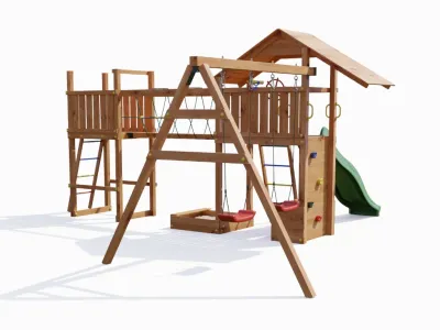 Spielturm Smart 4 Bridge teakfarben inkl. Rutsche grün Produktbild #6