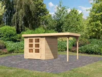 Gartenhaus SET Askola 3,5 19 mm naturbelassen, inkl. 2,4 m Anbaudach Produktbild #1