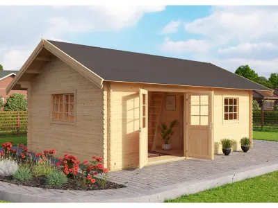 Gartenhaus Blockbohlenhaus Caroline Set Gold 40 mm lichtgrau Produktbild #1