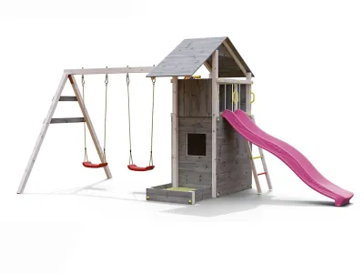 Spielturm Smart 7 grau-weiß inkl. Rutsche pink Produktbild #6