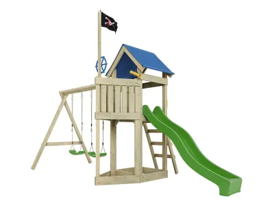 Spielturm Pirat Captain Jolly KDI mit Doppelschaukel inkl. Rutsche grün + Sitze grün Produktbild #6
