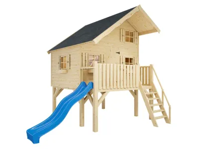 Stelzenhaus Tom XL 15 mm naturbelassen inkl. Veranda, Stelzen und Rutsche blau Produktbild #3