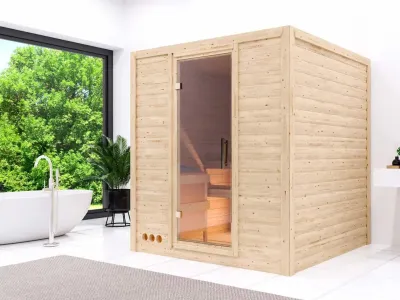 Massivholzsauna Premiumsauna 38 mm Eva SPARSET inkl. 9 kW Saunaofen und ext. Steuerung Produktbild #1