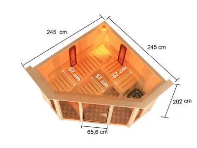 Multifunktionssauna Asta mit bronzierter Glastür und Dachkranz + 9 kW Bio-Kombiofen ext. Strg. Produktbild #2
