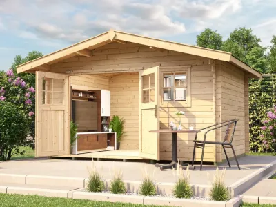 Gartenhaus Blockbohlenhaus 111 Gr. 1 28 mm naturbelassen Produktbild #1