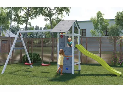 Spielturm Smart 5 grau/weiß inkl. Rutsche gelb Produktbild #1