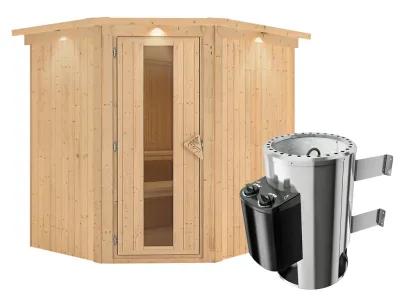 Sauna Systemsauna Lilja mit Dachkranz, Energiespartür + Plug & Play Saunaofen mit Steuerung Produktbild #8