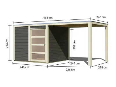 Gartenhaus Qubic/Cubino 19 mm terragrau inkl. Anbaudach 2,4 m Produktbild #2