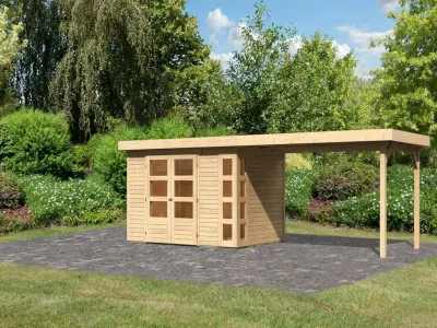 Gartenhaus SET Kerko 4 19 mm naturbelassen, inkl. 2,8 m Anbaudach Produktbild #1