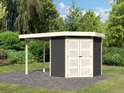 Gartenhaus SET Goldendorf 3 ECO 19 mm terragrau, inkl. 2,4 m Anbaudach Produktbild #2