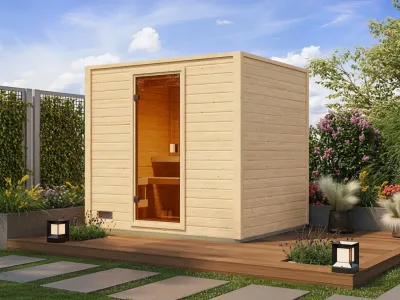 Gartensauna Lenchen 3 natur SPARSET mit 9 kW Ofen und ext. Steuerung Produktbild #1