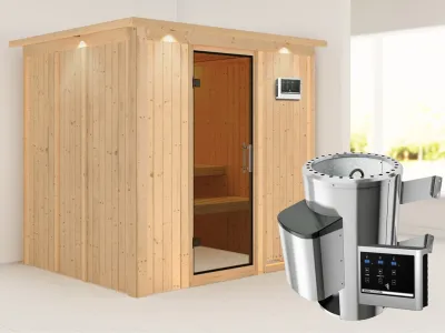 Sauna Systemsauna Daria mit Dachkranz, graphit Ganzglastür + Plug & Play Saunaofen mit ext.Strg Produktbild #1