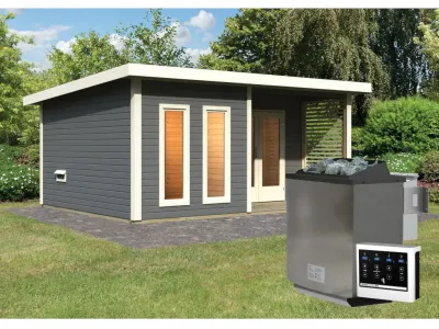 Saunahaus Mainburg 5 terragrau 38 mm inkl. Bio-Kombiofen 9 kW + ext. Steuerung Produktbild #1