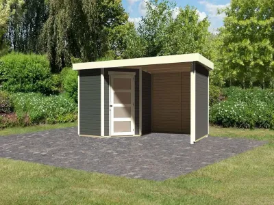 Gartenhaus SET Schwandorf 3 19 mm terragrau, inkl. 2,4 m Anbaudach + Seiten- und Rückwand Produktbild #8