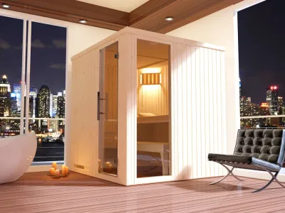 Sauna Elementsauna Halmstad 2 GTF graphit Ganzglastür und Fensterelement Produktbild #1