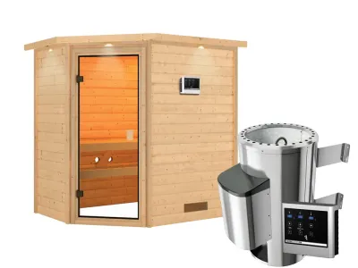 Sauna Jella mit bronzierter Glastür und Dachkranz + 3,6 kW Plug & Play Saunaofen ext. Strg. Produktbild #5