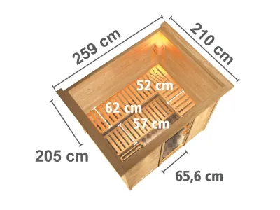 Massivholzsauna Sonara mit Dachkranz Holztür mit Isolierglas Produktbild #3