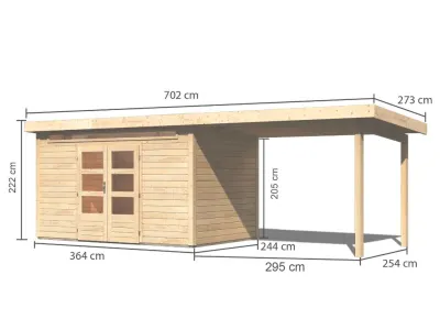 Gartenhaus SET Kandern 7 28 mm naturbelassen, inkl. 3,2 m Anbaudach Produktbild #2