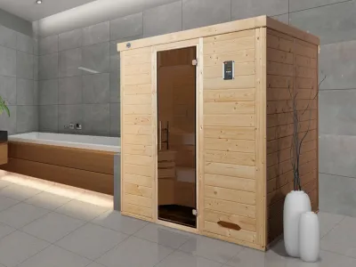 Sauna Massivholz-Elementsauna Kemi 3 GT graphit Ganzglastür Produktbild #1
