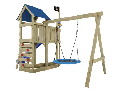 Spielturm Pirat Captain Snappy KDI mit Doppelschaukel inkl. Rutsche blau + Nestschaukel Produktbild #5