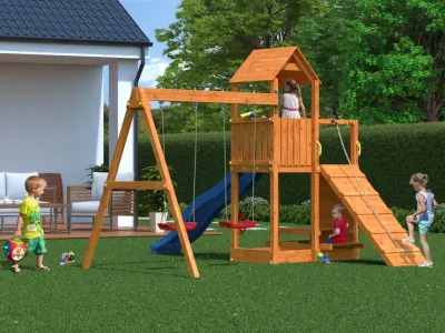 Spielturm Floppi teakfarben inkl. Doppelschaukel + Rutsche Produktbild #6