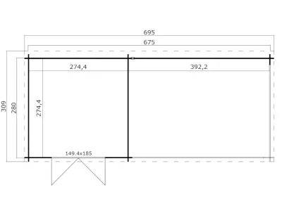 Gartenhaus Blockbohlenhaus St. Louis Exklusiv 28 mm carbon grau mit 4 m Anbau Produktbild #4