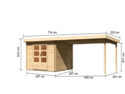 Gartenhaus Blockbohlenhaus SET Bastrup 5 28 mm naturbelassen, inkl. 4 m Anbaudach Produktbild #7