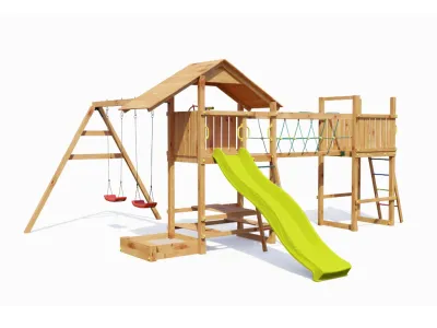 Spielturm Smart 1 Bridge teakfarben inkl. Rutsche gelb Produktbild #5