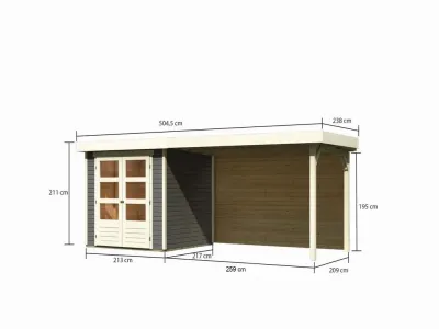 Gartenhaus Askola 2 19 mm terragrau inkl. 2,8 m Anbaudach + Rückwand Produktbild #4
