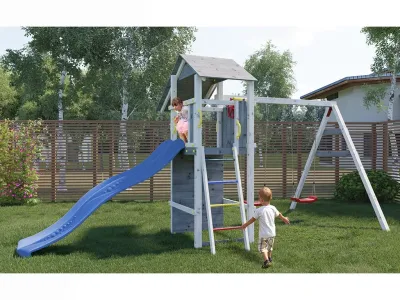 Spielturm Smart 5 grau/weiß inkl. Rutsche blau Produktbild #3