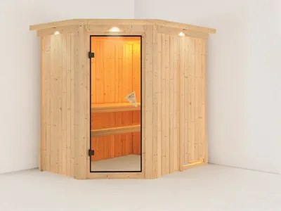 Systemsauna Carin mit Dachkranz, bronzierte Ganzglastür Produktbild #3