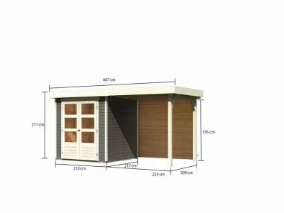 Gartenhaus Askola 2 19 mm terragrau inkl. 2,4 m Anbaudach + Rückwand Produktbild #2