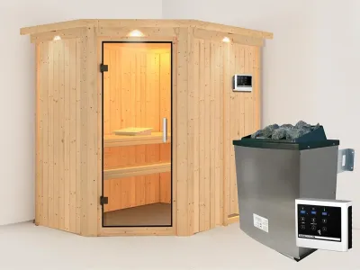 Sauna Systemsauna Carin mit Dachkranz, inkl. 9 kW Ofen mit externer Steuerung Produktbild #1