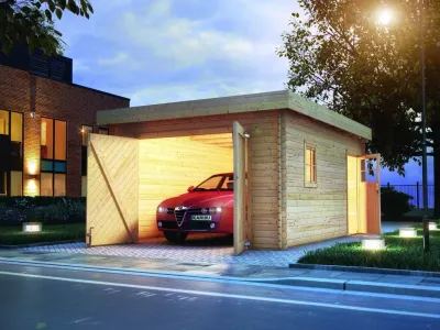 Garage Blockhausgarage mit Tor 40 mm naturbelassen Produktbild #1