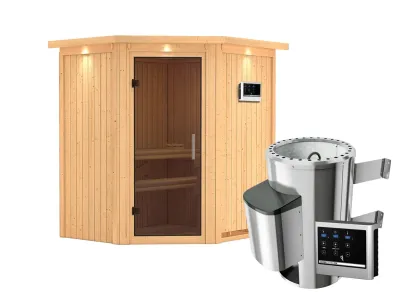 Sauna Systemsauna Tonja mit Dachkranz, graphit Ganzglastür + Plug & Play Saunaofen mit ext. Strg Produktbild #2