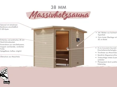 Sauna Massivholzsauna Tanami mit Dachkranz, inkl. 9 kW Bio-Kombiofen ext. Steuerung Produktbild #5
