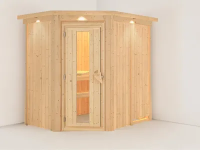 Sauna Systemsauna Saja mit Dachkranz, Energiespartür Produktbild #1