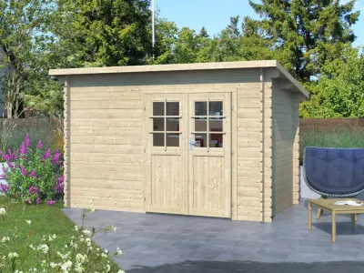 Gartenhaus Blockbohlenhaus Aras 34 mm naturbelassen Produktbild #1