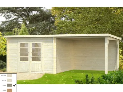 Gartenhaus Blockbohlenhaus Ella 8,7+8,2 m² 28 mm grau tauchimprägniert Produktbild #2