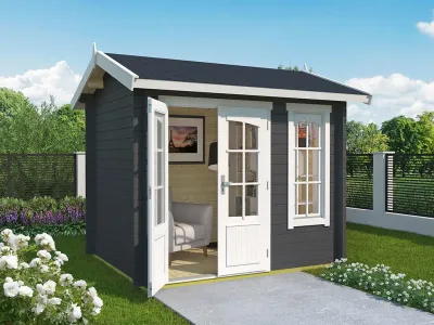 Gartenhaus Blockbohlenhaus Alex Mini 44 mm carbongrau Produktbild #1