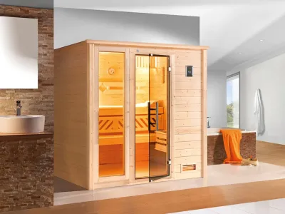 Sauna Massivholzsauna Bergen 2 GTF graphit Ganzglastür und Fensterelement Produktbild #1