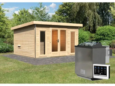 Saunahaus Mainburg 2 naturbelassen 38 mm inkl. Bio-Kombiofen 9 kW + ext. Steuerung Produktbild #1