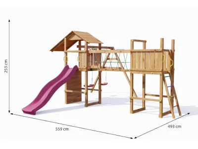 Spielturm Smart 5 Bridge teakfarben inkl. Rutsche pink Produktbild #7